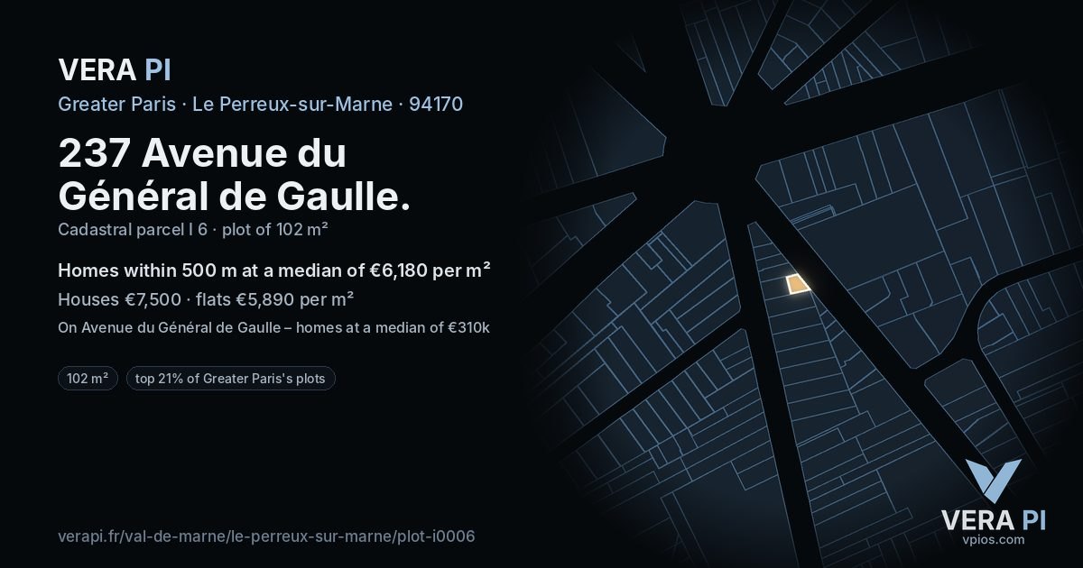 237 Avenue du Général de Gaulle, Le Perreux-sur-Marne at night – the plot lit, the parcels around coloured by the prices near them
