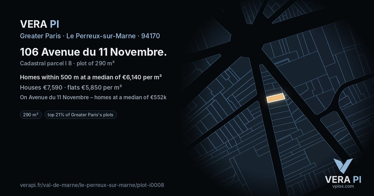 106 Avenue du 11 Novembre, Le Perreux-sur-Marne at night – the plot lit, the parcels around coloured by the prices near them