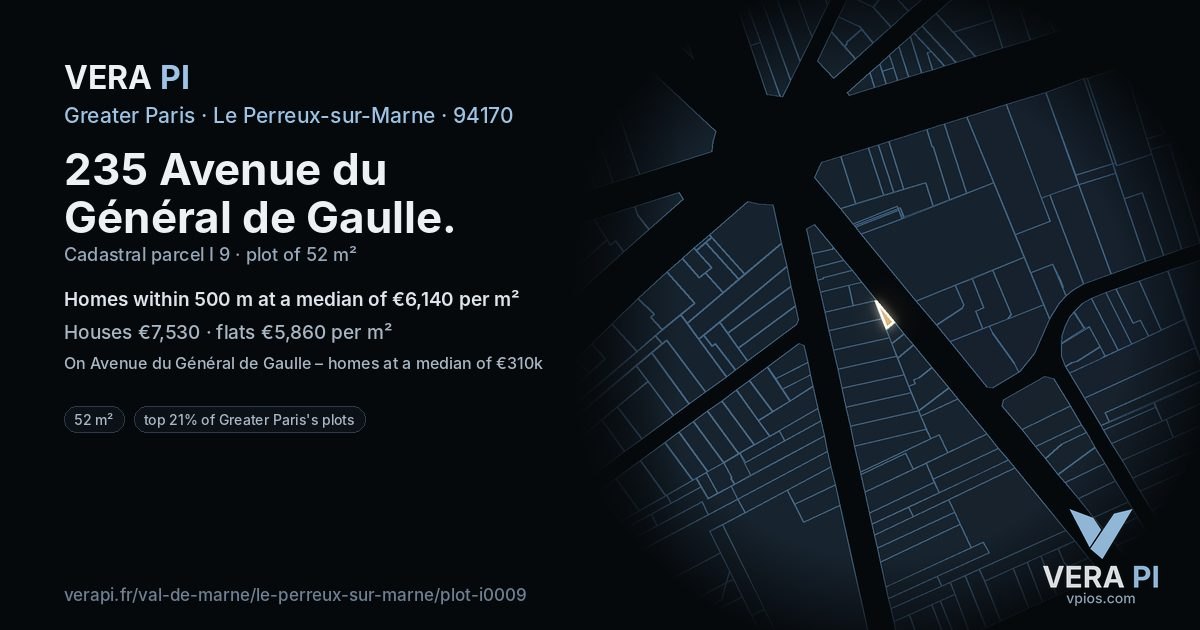 235 Avenue du Général de Gaulle, Le Perreux-sur-Marne at night – the plot lit, the parcels around coloured by the prices near them