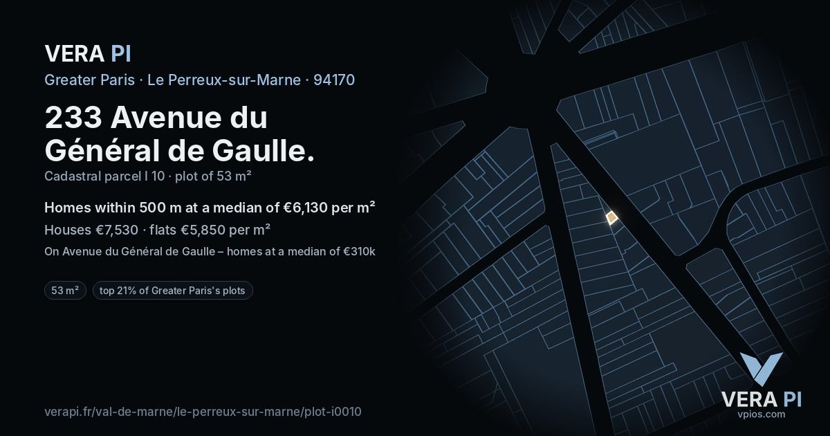 233 Avenue du Général de Gaulle, Le Perreux-sur-Marne at night – the plot lit, the parcels around coloured by the prices near them
