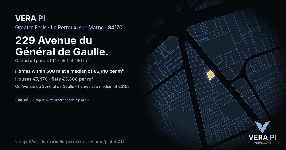 229 Avenue du Général de Gaulle, Le Perreux-sur-Marne at night – the plot lit, the parcels around coloured by the prices near them
