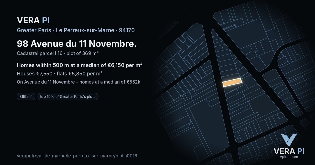98 Avenue du 11 Novembre, Le Perreux-sur-Marne at night – the plot lit, the parcels around coloured by the prices near them