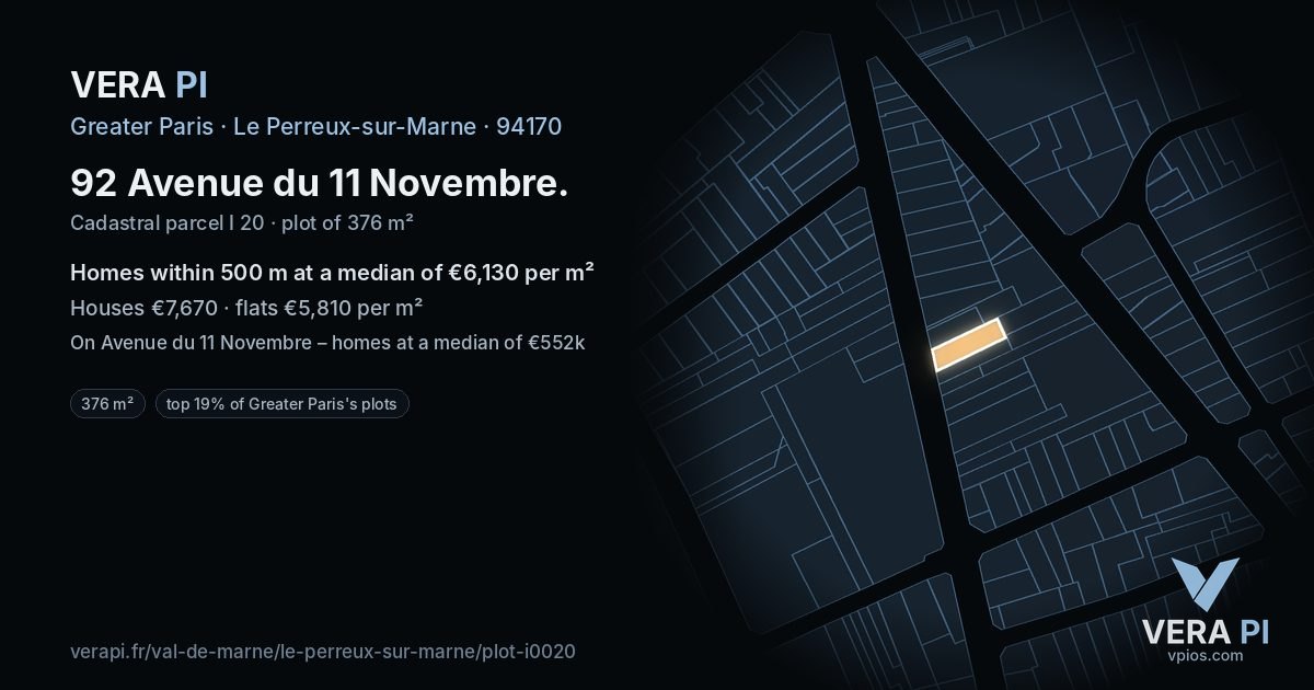 92 Avenue du 11 Novembre, Le Perreux-sur-Marne at night – the plot lit, the parcels around coloured by the prices near them