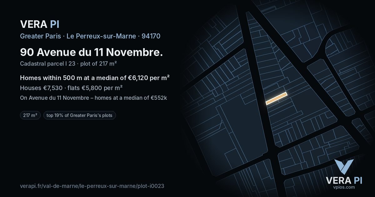90 Avenue du 11 Novembre, Le Perreux-sur-Marne at night – the plot lit, the parcels around coloured by the prices near them