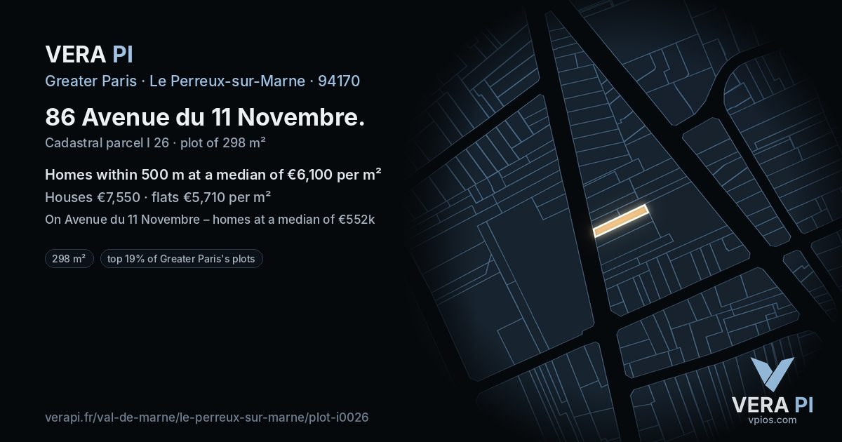 86 Avenue du 11 Novembre, Le Perreux-sur-Marne at night – the plot lit, the parcels around coloured by the prices near them