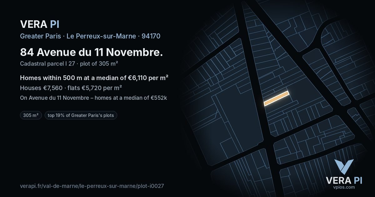 84 Avenue du 11 Novembre, Le Perreux-sur-Marne at night – the plot lit, the parcels around coloured by the prices near them