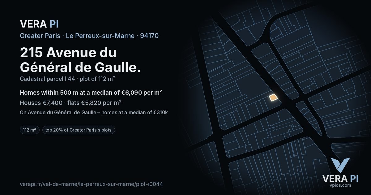 215 Avenue du Général de Gaulle, Le Perreux-sur-Marne at night – the plot lit, the parcels around coloured by the prices near them