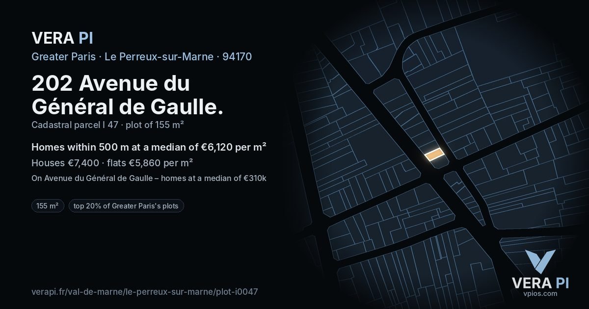 202 Avenue du Général de Gaulle, Le Perreux-sur-Marne at night – the plot lit, the parcels around coloured by the prices near them
