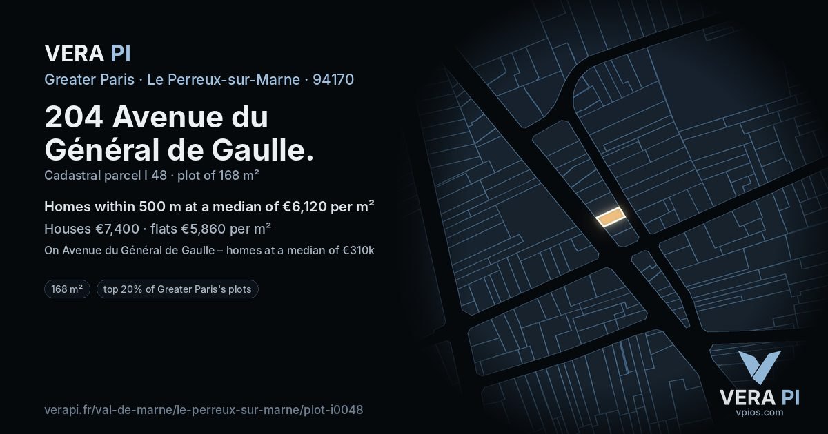 204 Avenue du Général de Gaulle, Le Perreux-sur-Marne at night – the plot lit, the parcels around coloured by the prices near them