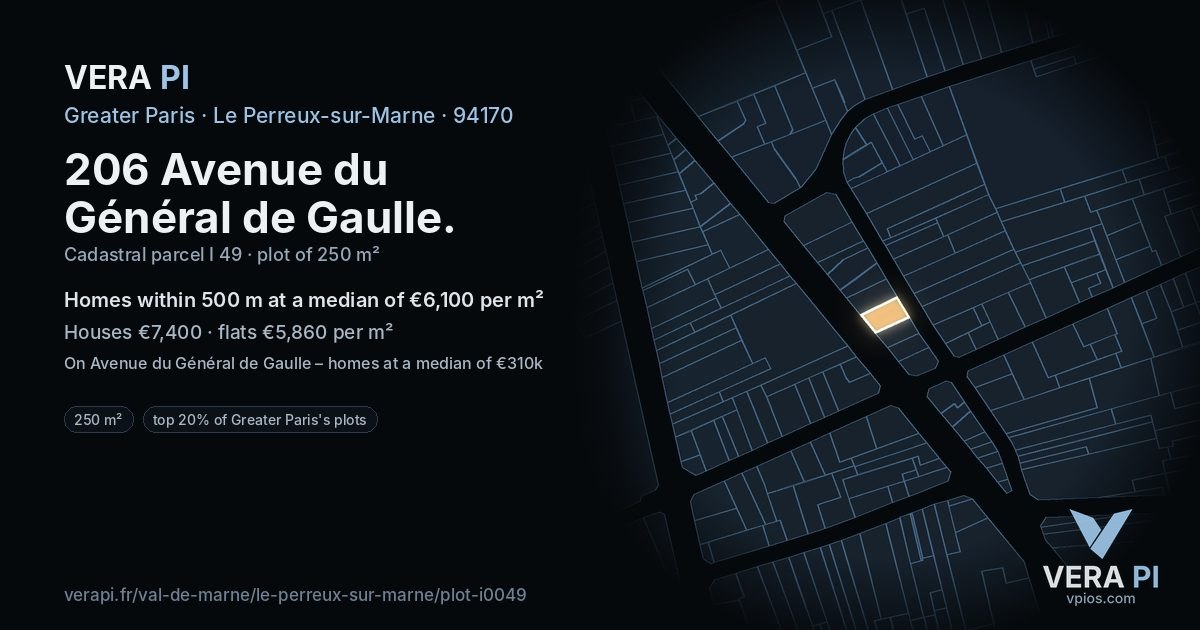 206 Avenue du Général de Gaulle, Le Perreux-sur-Marne at night – the plot lit, the parcels around coloured by the prices near them
