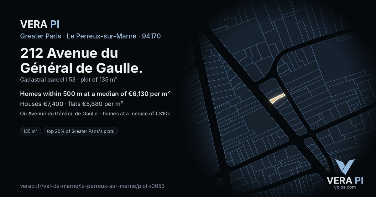 212 Avenue du Général de Gaulle, Le Perreux-sur-Marne at night – the plot lit, the parcels around coloured by the prices near them