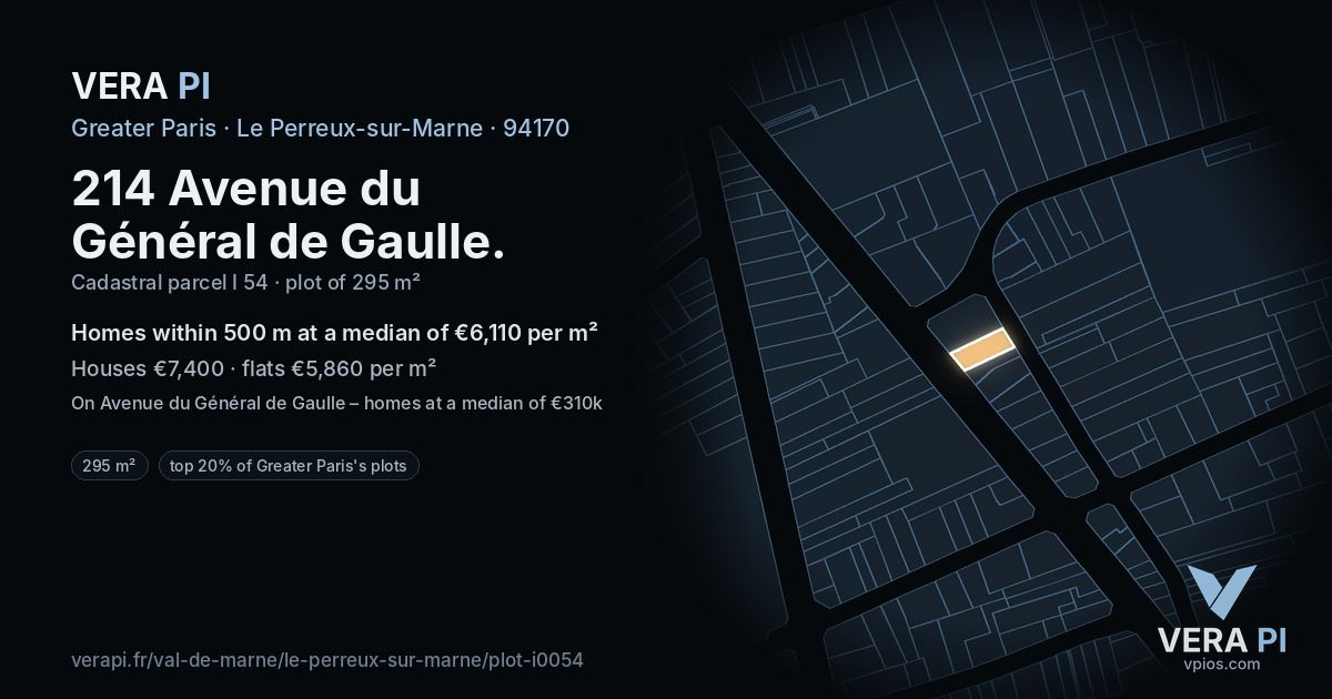 214 Avenue du Général de Gaulle, Le Perreux-sur-Marne at night – the plot lit, the parcels around coloured by the prices near them