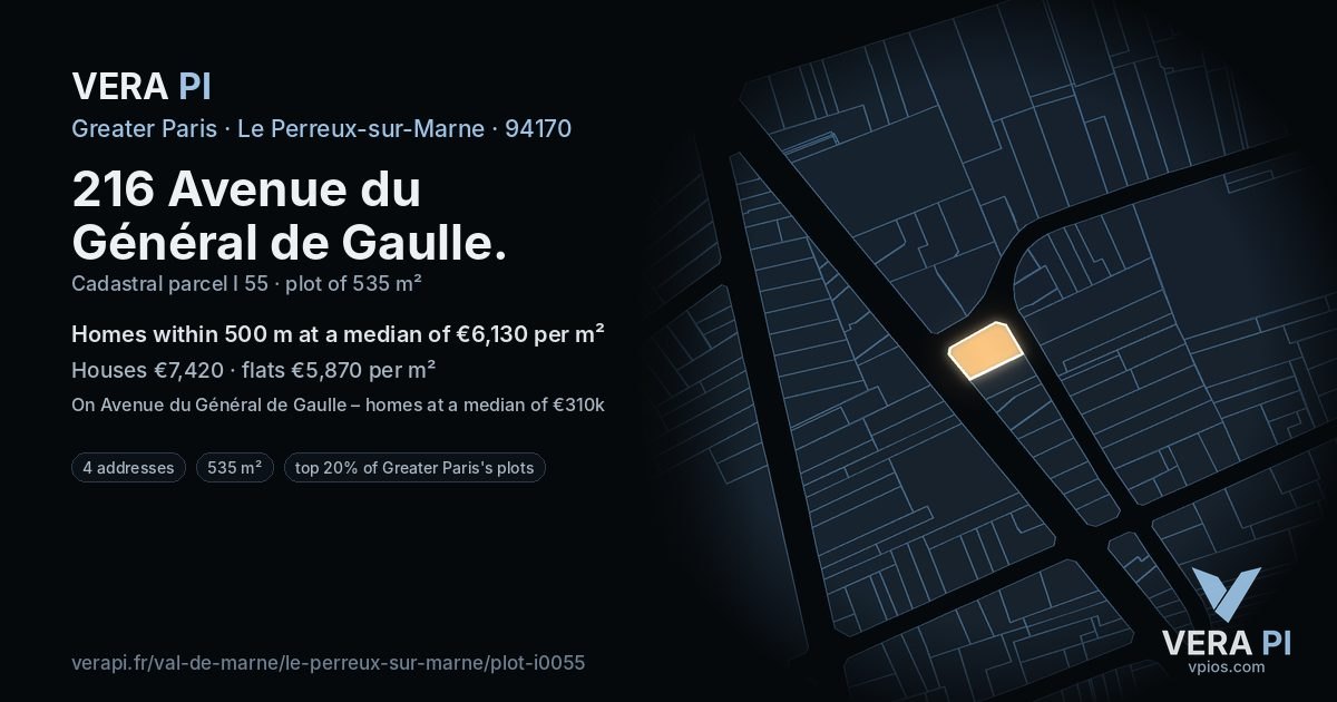 216 Avenue du Général de Gaulle, Le Perreux-sur-Marne at night – the plot lit, the parcels around coloured by the prices near them