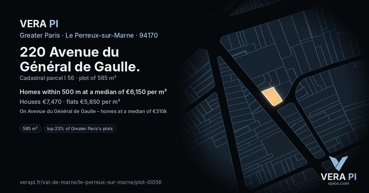 220 Avenue du Général de Gaulle, Le Perreux-sur-Marne at night – the plot lit, the parcels around coloured by the prices near them