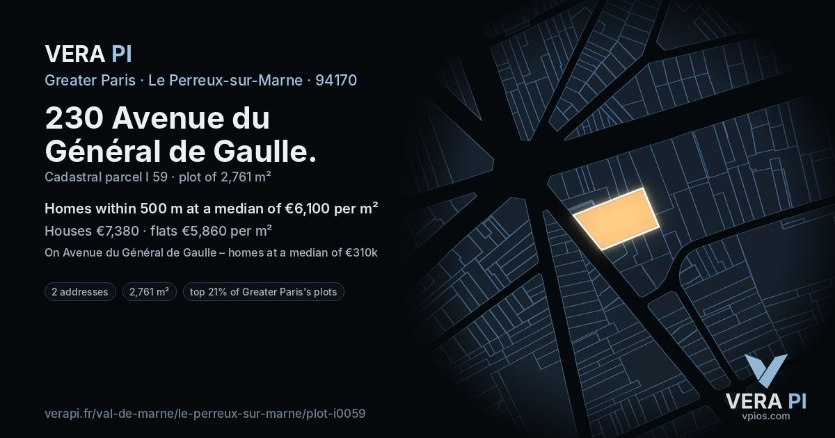 230 Avenue du Général de Gaulle, Le Perreux-sur-Marne at night – the plot lit, the parcels around coloured by the prices near them
