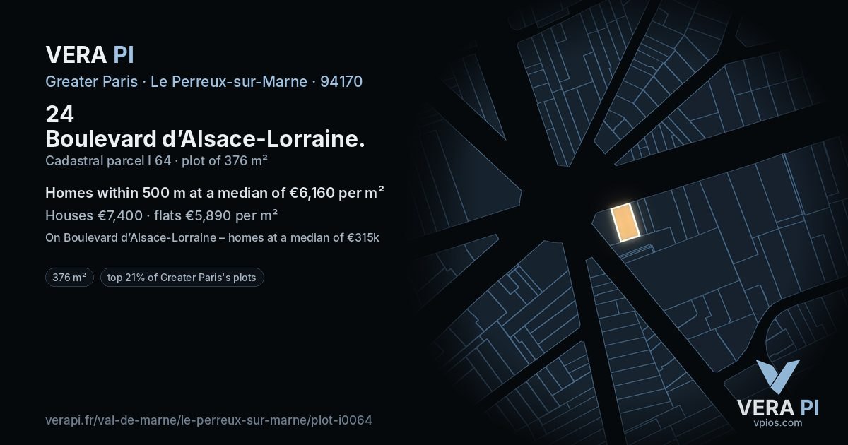 24 Boulevard d’Alsace-Lorraine, Le Perreux-sur-Marne at night – the plot lit, the parcels around coloured by the prices near them