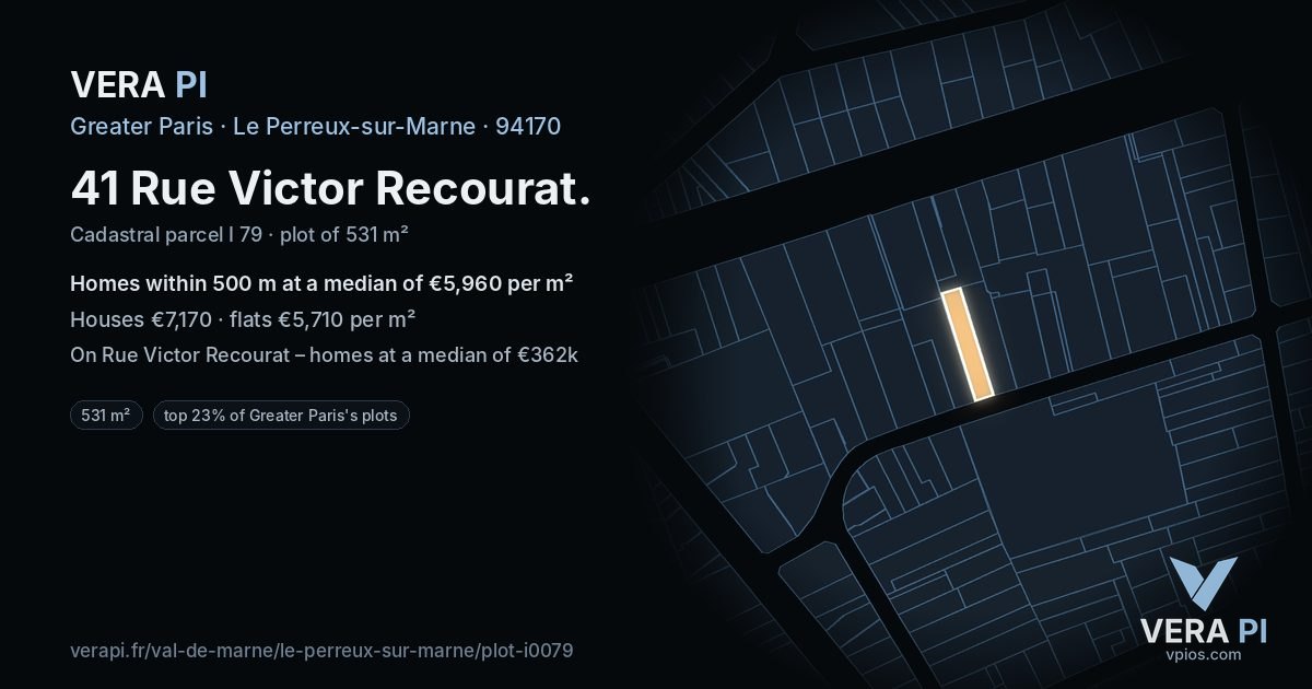 41 Rue Victor Recourat, Le Perreux-sur-Marne at night – the plot lit, the parcels around coloured by the prices near them