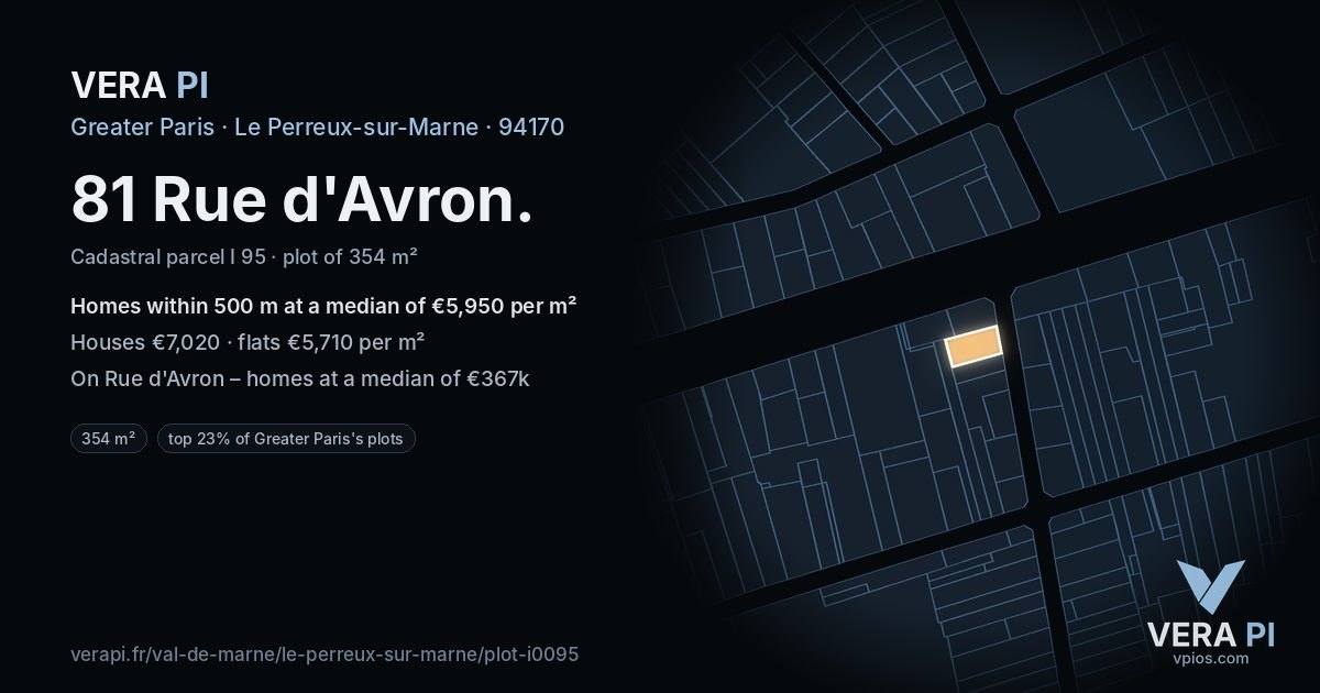 81 Rue d'Avron, Le Perreux-sur-Marne at night – the plot lit, the parcels around coloured by the prices near them