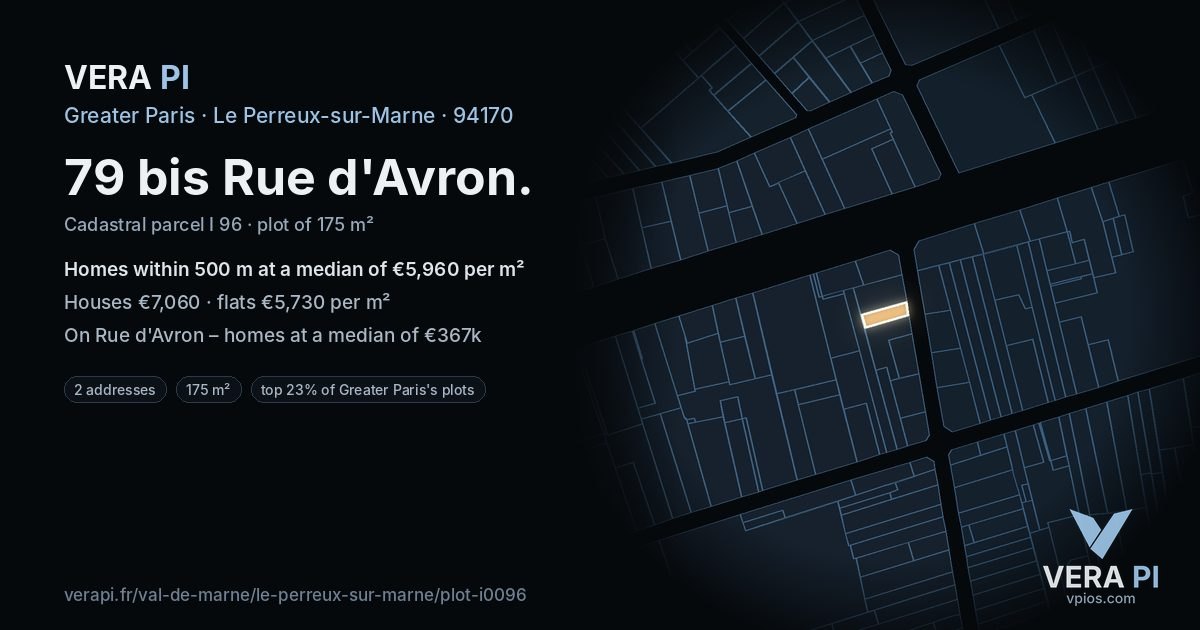 79 bis Rue d'Avron, Le Perreux-sur-Marne at night – the plot lit, the parcels around coloured by the prices near them