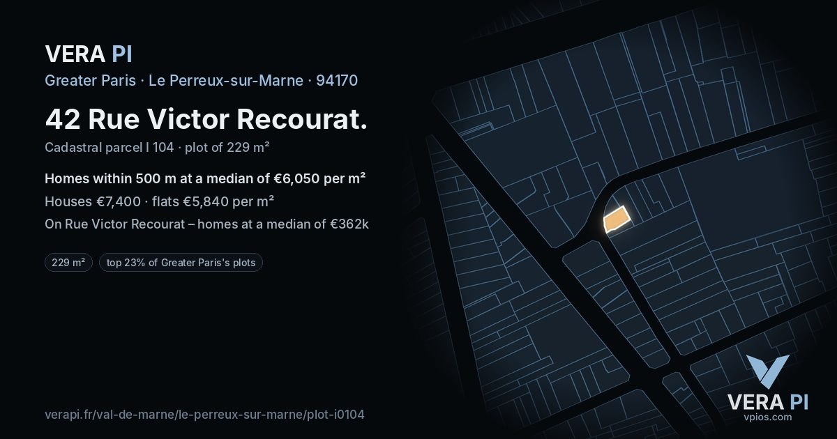 42 Rue Victor Recourat, Le Perreux-sur-Marne at night – the plot lit, the parcels around coloured by the prices near them