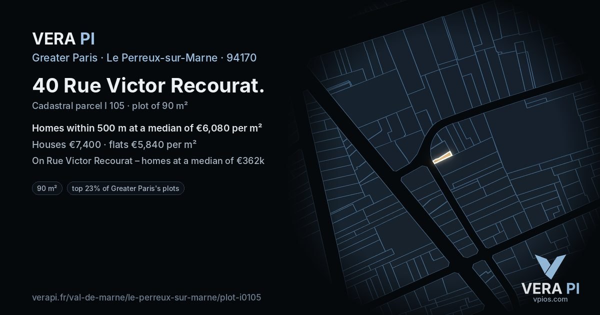 40 Rue Victor Recourat, Le Perreux-sur-Marne at night – the plot lit, the parcels around coloured by the prices near them