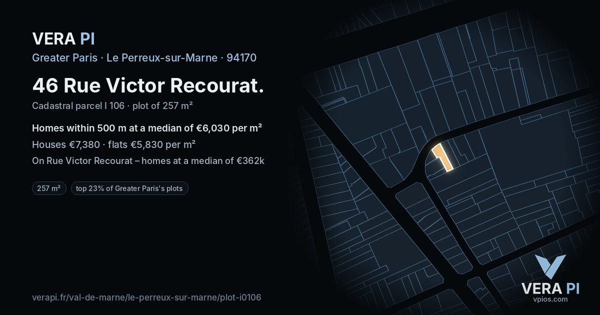 46 Rue Victor Recourat, Le Perreux-sur-Marne at night – the plot lit, the parcels around coloured by the prices near them