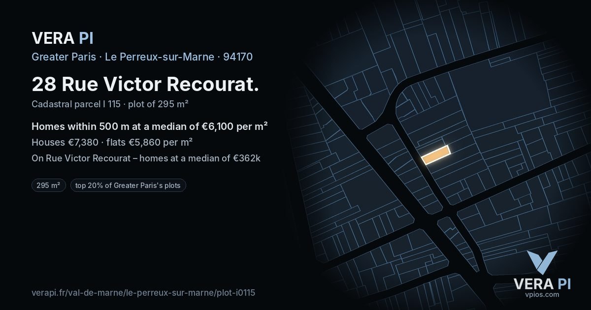 28 Rue Victor Recourat, Le Perreux-sur-Marne at night – the plot lit, the parcels around coloured by the prices near them