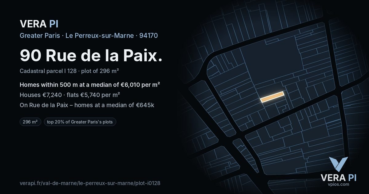 90 Rue de la Paix, Le Perreux-sur-Marne at night – the plot lit, the parcels around coloured by the prices near them