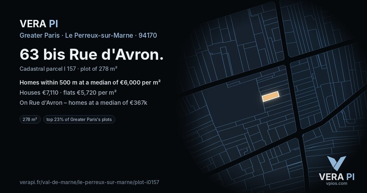 63 bis Rue d'Avron, Le Perreux-sur-Marne at night – the plot lit, the parcels around coloured by the prices near them