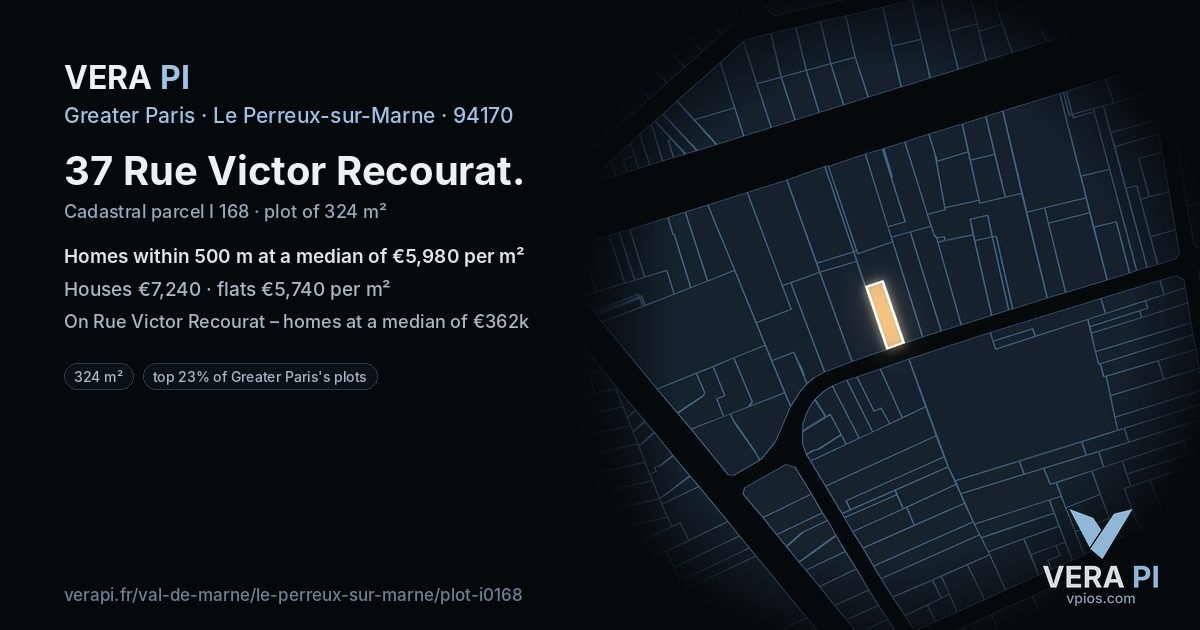 37 Rue Victor Recourat, Le Perreux-sur-Marne at night – the plot lit, the parcels around coloured by the prices near them