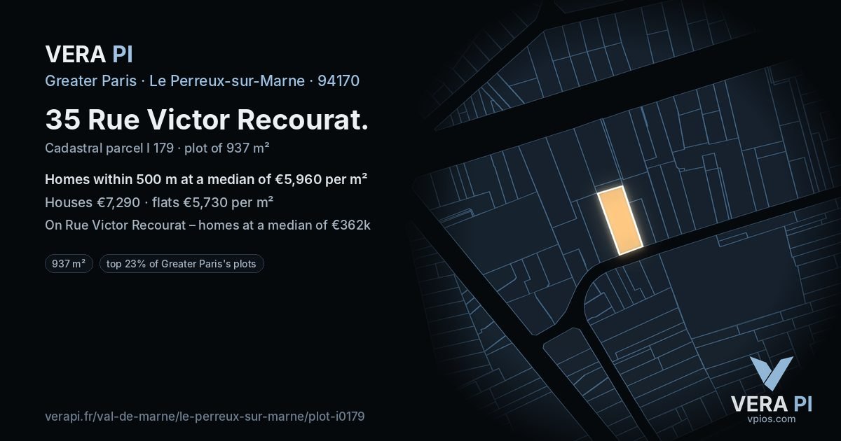 35 Rue Victor Recourat, Le Perreux-sur-Marne at night – the plot lit, the parcels around coloured by the prices near them