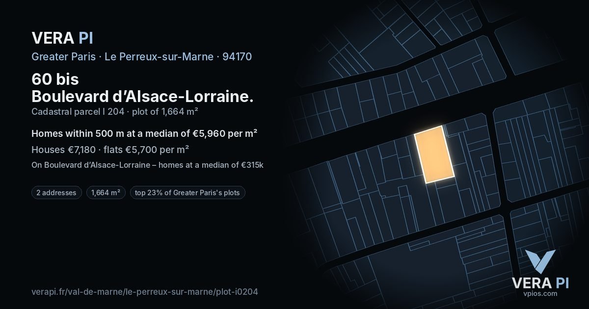 60 bis Boulevard d’Alsace-Lorraine, Le Perreux-sur-Marne at night – the plot lit, the parcels around coloured by the prices near them