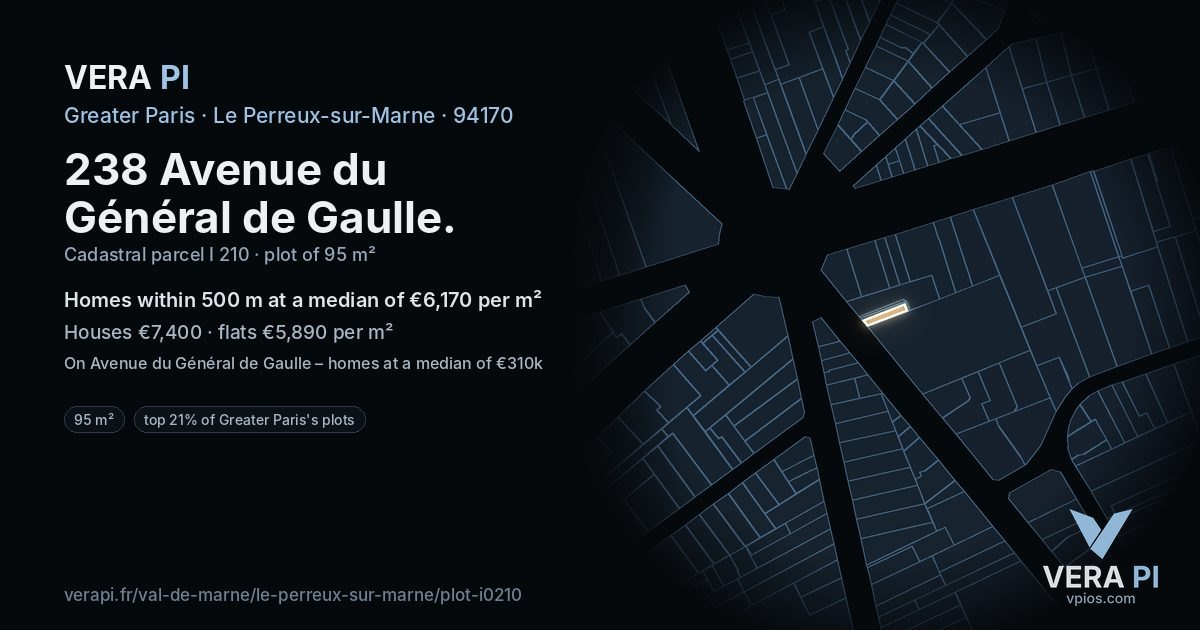 238 Avenue du Général de Gaulle, Le Perreux-sur-Marne at night – the plot lit, the parcels around coloured by the prices near them