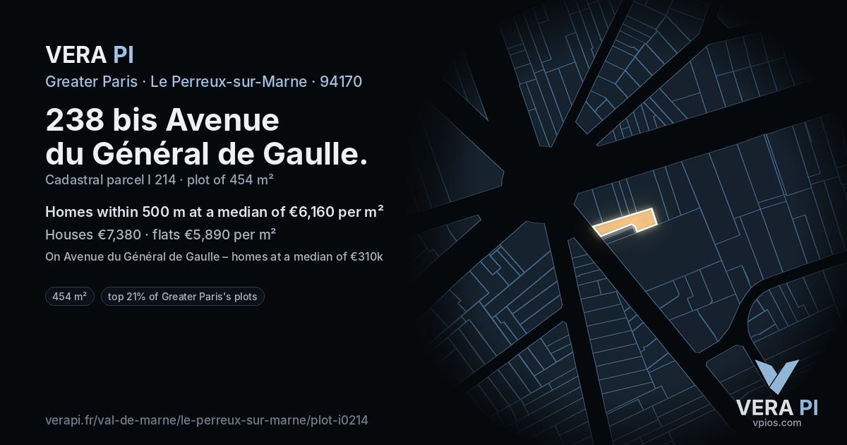 238 bis Avenue du Général de Gaulle, Le Perreux-sur-Marne at night – the plot lit, the parcels around coloured by the prices near them