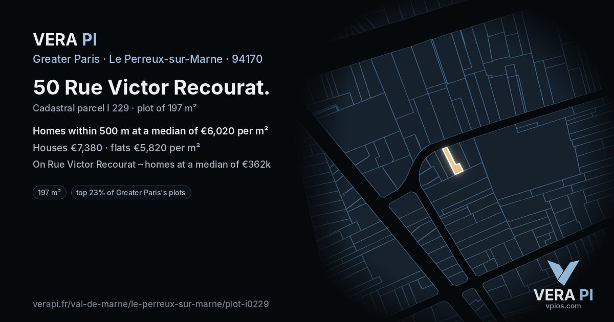 50 Rue Victor Recourat, Le Perreux-sur-Marne at night – the plot lit, the parcels around coloured by the prices near them