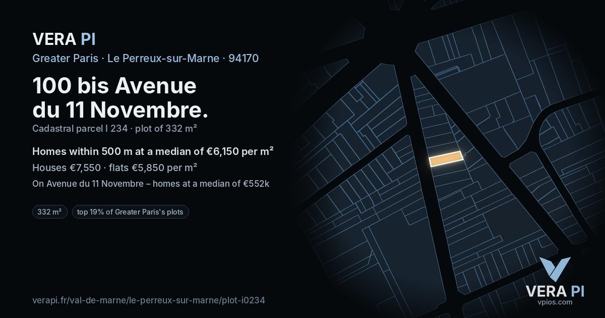 100 bis Avenue du 11 Novembre, Le Perreux-sur-Marne at night – the plot lit, the parcels around coloured by the prices near them