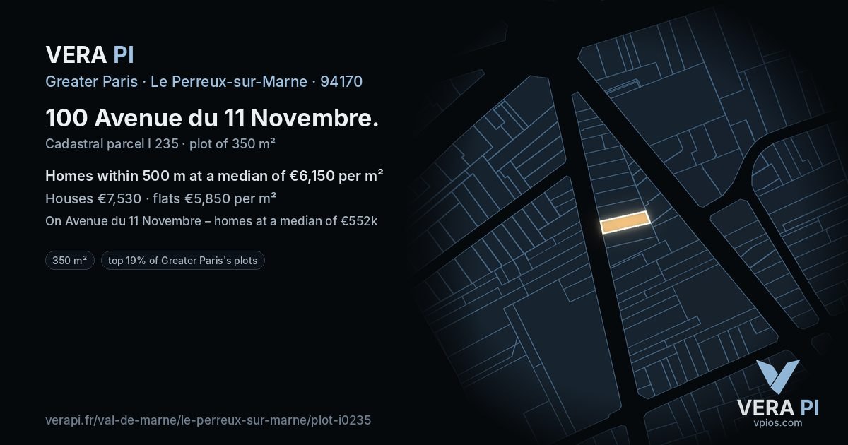 100 Avenue du 11 Novembre, Le Perreux-sur-Marne at night – the plot lit, the parcels around coloured by the prices near them