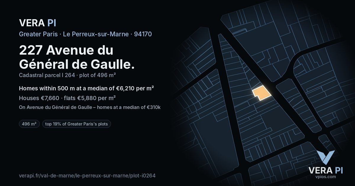 227 Avenue du Général de Gaulle, Le Perreux-sur-Marne at night – the plot lit, the parcels around coloured by the prices near them