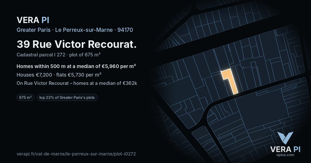 39 Rue Victor Recourat, Le Perreux-sur-Marne at night – the plot lit, the parcels around coloured by the prices near them
