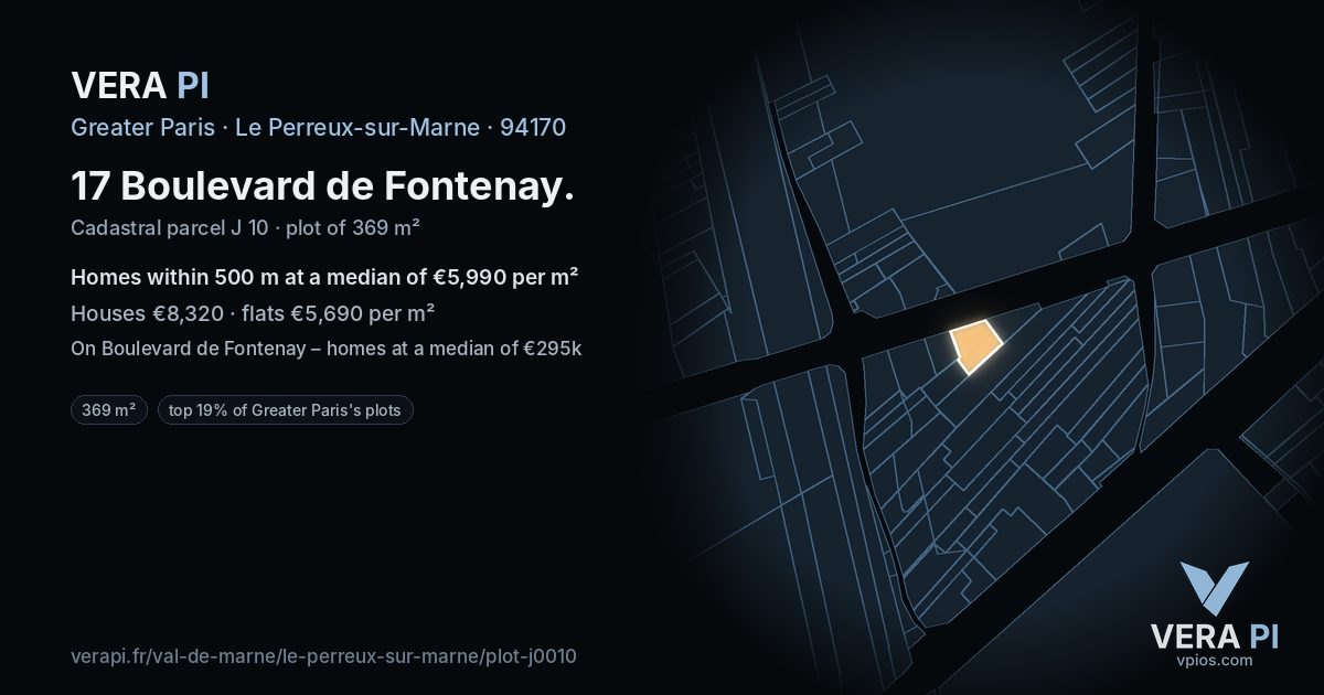 17 Boulevard de Fontenay, Le Perreux-sur-Marne at night – the plot lit, the parcels around coloured by the prices near them