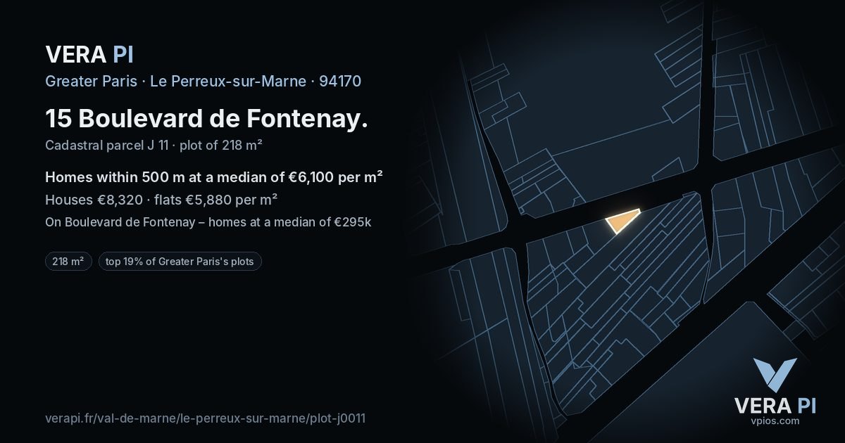 15 Boulevard de Fontenay, Le Perreux-sur-Marne at night – the plot lit, the parcels around coloured by the prices near them