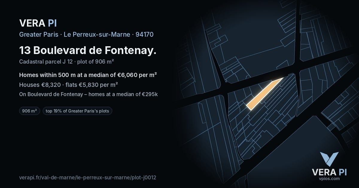 13 Boulevard de Fontenay, Le Perreux-sur-Marne at night – the plot lit, the parcels around coloured by the prices near them