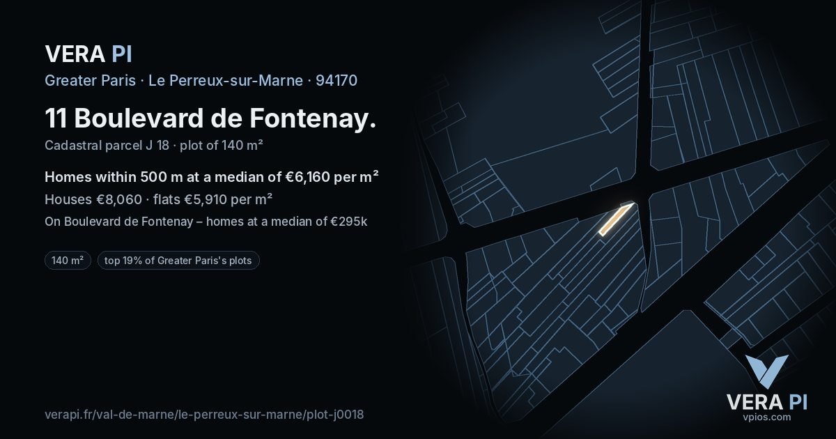 11 Boulevard de Fontenay, Le Perreux-sur-Marne at night – the plot lit, the parcels around coloured by the prices near them