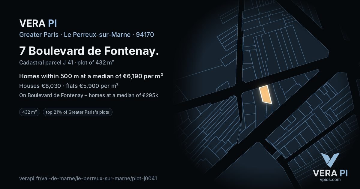 7 Boulevard de Fontenay, Le Perreux-sur-Marne at night – the plot lit, the parcels around coloured by the prices near them