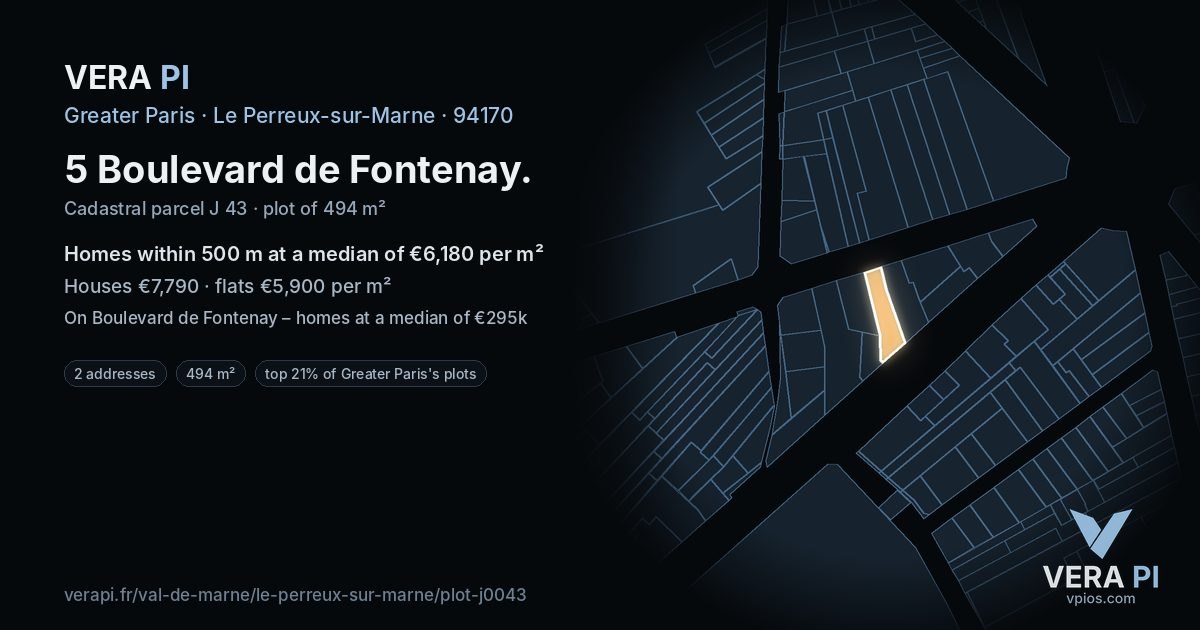 5 Boulevard de Fontenay, Le Perreux-sur-Marne at night – the plot lit, the parcels around coloured by the prices near them