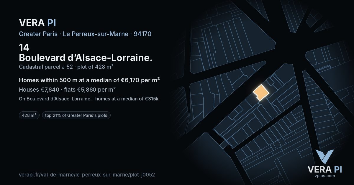 14 Boulevard d’Alsace-Lorraine, Le Perreux-sur-Marne at night – the plot lit, the parcels around coloured by the prices near them