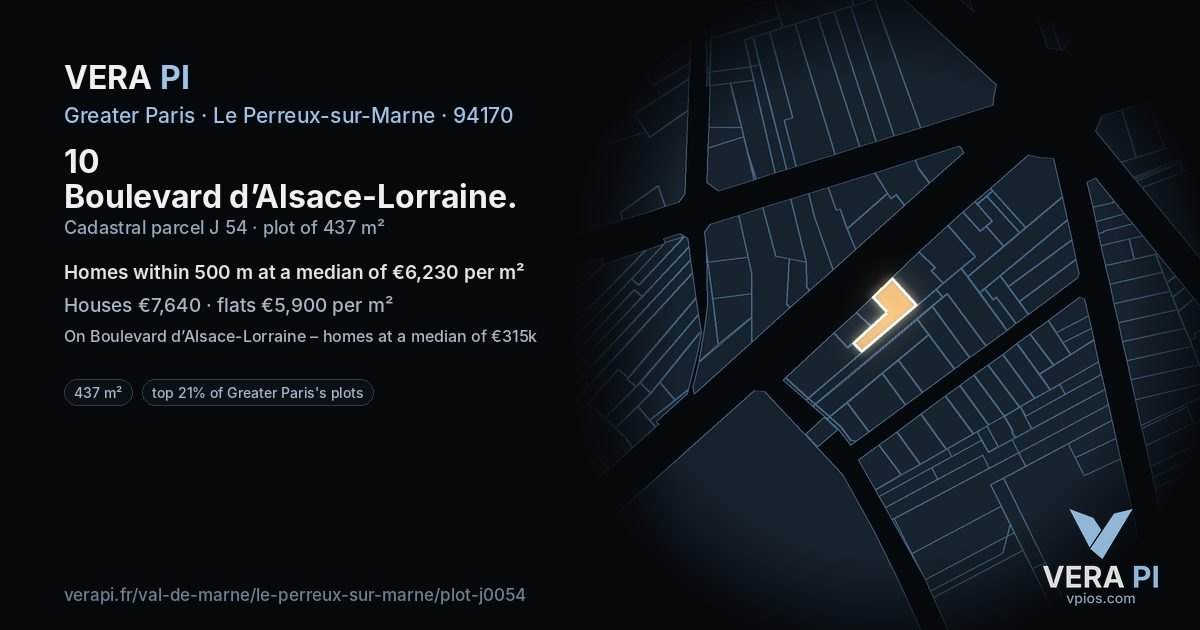 10 Boulevard d’Alsace-Lorraine, Le Perreux-sur-Marne at night – the plot lit, the parcels around coloured by the prices near them