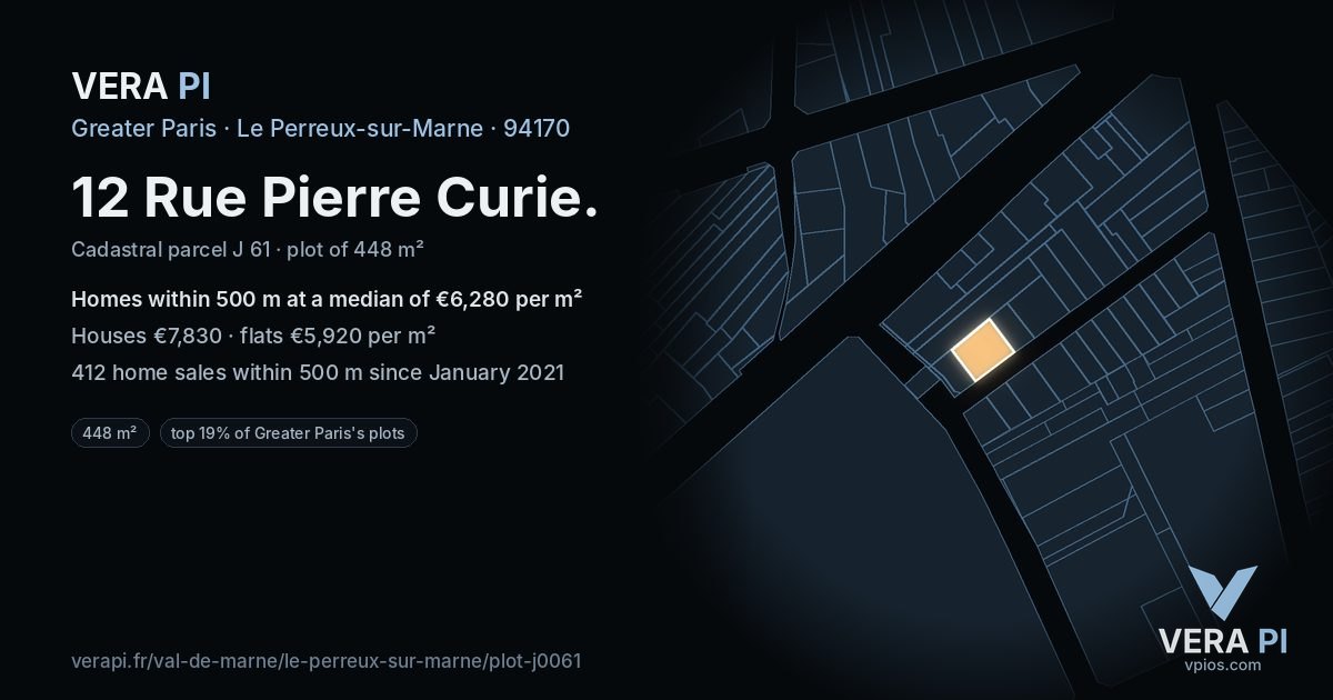12 Rue Pierre Curie, Le Perreux-sur-Marne at night – the plot lit, the parcels around coloured by the prices near them