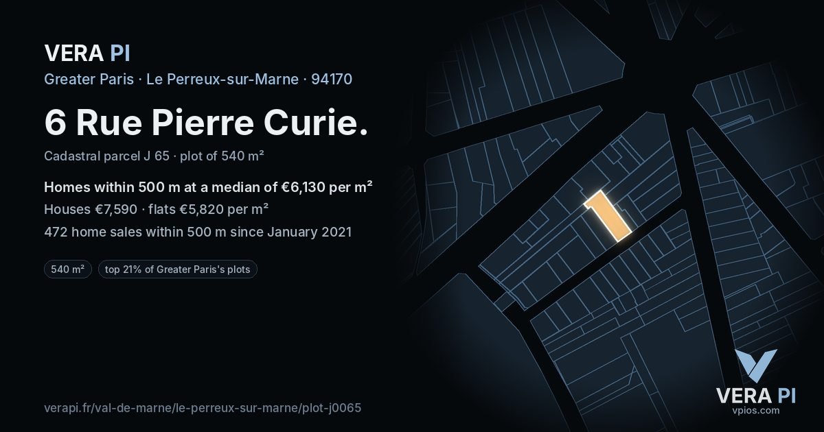 6 Rue Pierre Curie, Le Perreux-sur-Marne at night – the plot lit, the parcels around coloured by the prices near them
