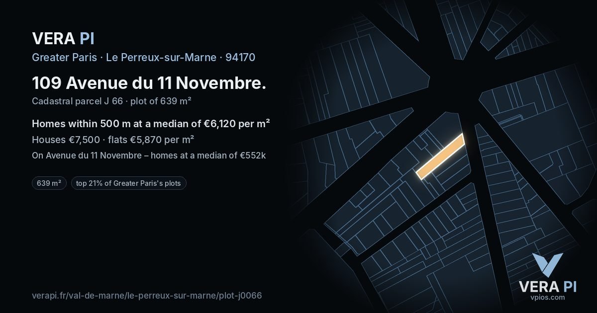 109 Avenue du 11 Novembre, Le Perreux-sur-Marne at night – the plot lit, the parcels around coloured by the prices near them